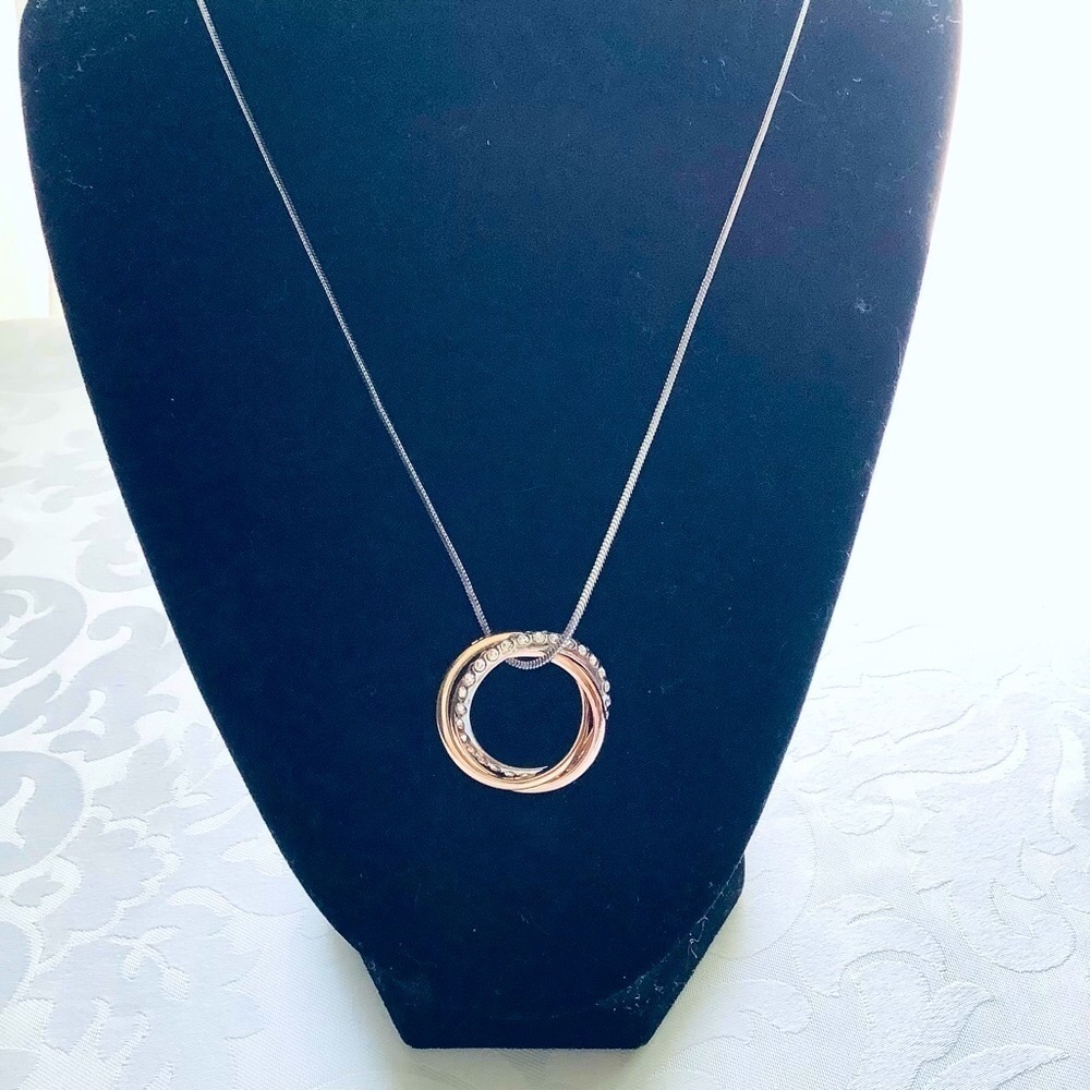 Trinity Necklace, Interlocking Trimetal Rings Rose Gold, Gold & Silver Zirconia